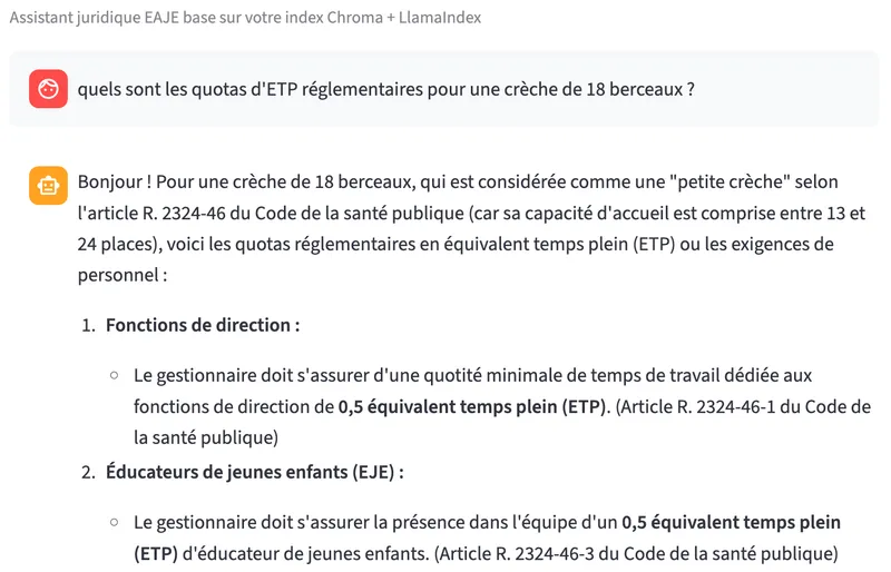 Interface de chat avec réponse sourcée